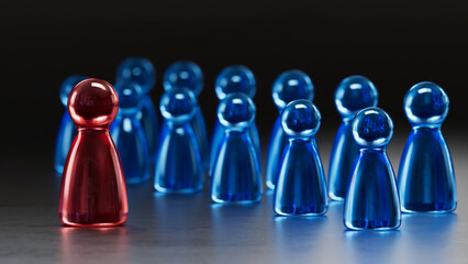 Standout Red Token: Contrast in a Group of Blue Game Pieces