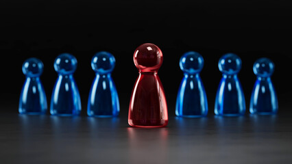 Standout Red Token: Contrast in a Group of Blue Game Pieces