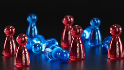Red Pieces Upright: Surrounding Fallen Blue Counterparts