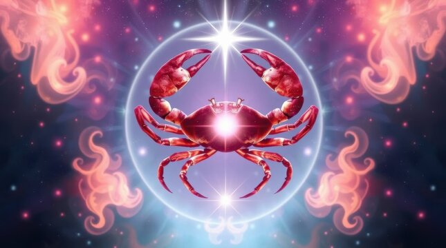 Cancer zodiac sign with glowing red crab