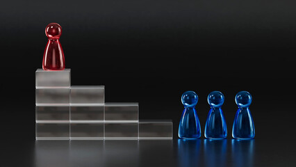 Red Atop Translucent Blue Steps: Three Blue Pieces Stand Beside
