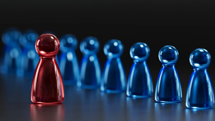 Standout Red Token: Contrast in a Group of Blue Game Pieces