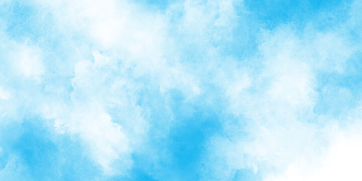 Blue sky with scattered white clouds, Seamless background for design light misty background with blurred blue tones and soft sky, Watercolor illustration art abstract blue color texture background.