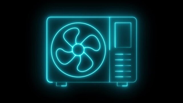 Neon Air conditioner icon isolated on black background. air conditioner icon animation. Split system air conditioning. Cool and cold climate control system. smart home devices concept. 