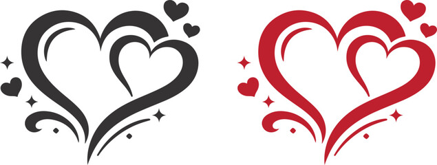 Abstract double heart swirl vector, romantic love symbol for Valentine design