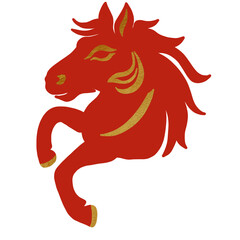 Red and gold decorative horse illustration for Chinese New Year or zodiac symbol, isolated PNG with transparent background