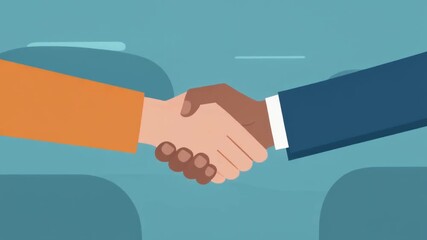 A business handshake between two professionals against a teal background with a simple, flat design and a sense of agreement and partnership. - Powered by Adobe