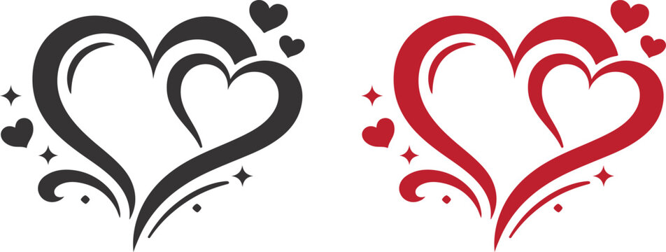 Abstract double heart swirl vector, romantic love symbol for Valentine design