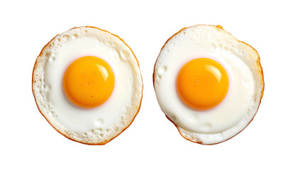 Two fried eggs, sunny side up, isolated on a black background