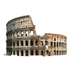 Obraz premium The ancient Roman Colosseum, a grand amphitheater, stands as a historical ruin on a pristine white background.