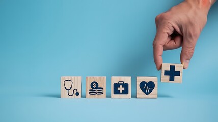 Healthcare service concept with medical icons and hand
