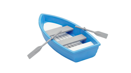 Blue Rowboat with Oars on White Background
