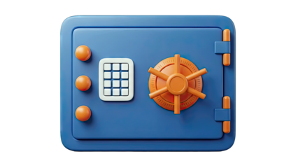 Blue Safe with Combination Lock and Orange Details