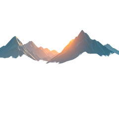 A graphic, minimalist landscape featuring jagged mountain peaks with an orange and blue gradient