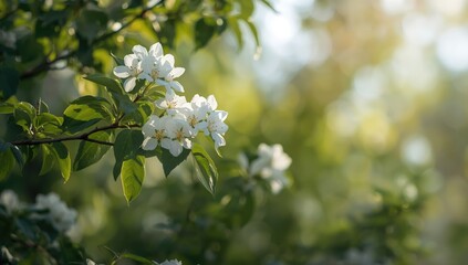 Fototapeta premium Close-up of white blossoms on tree branches, highlighting springtime floral display and botanical details