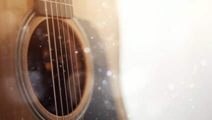 Detailed view of acoustic guitar strings in motion, highlighting string tension and tone quality, World Guitar Day