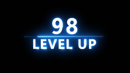 Neon level up 98 number illustration. Neon next level.  Neon level up text on black background.