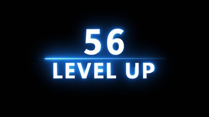 Neon level up 56 number illustration. Neon next level.  Neon level up text on black background.