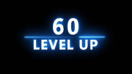 Neon level up 60 number illustration. Neon next level.  Neon level up text on black background.