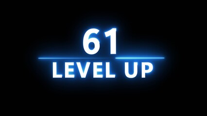 Neon level up 61 number illustration. Neon next level.  Neon level up text on black background.