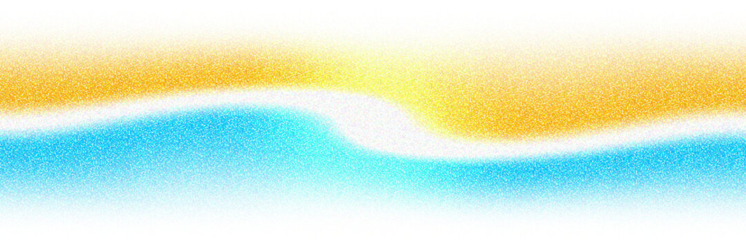 Warm yellow-orange waves meeting cool cyan-blue gradients across a soft white horizon, evoking a tranquil divide