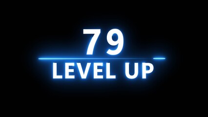 Neon level up 79 number illustration. Neon next level.  Neon level up text on black background.