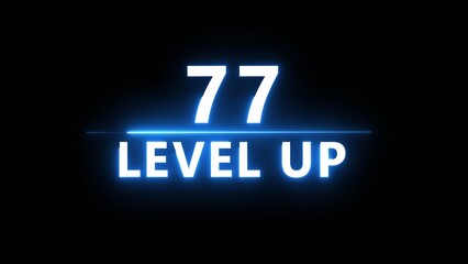 Neon level up 77 number illustration. Neon next level.  Neon level up text on black background.