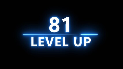 Neon level up 81 number illustration. Neon next level.  Neon level up text on black background.