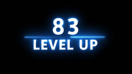 Neon level up 83 number illustration. Neon next level.  Neon level up text on black background.