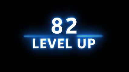 Neon level up 82 number illustration. Neon next level.  Neon level up text on black background.