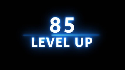 Neon level up 85 number illustration. Neon next level.  Neon level up text on black background.