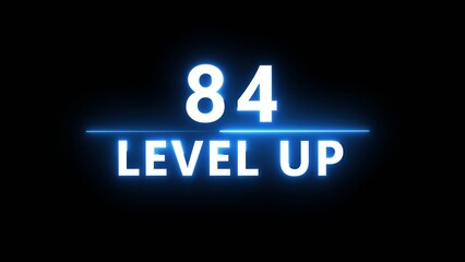 Neon level up 84 number illustration. Neon next level.  Neon level up text on black background.