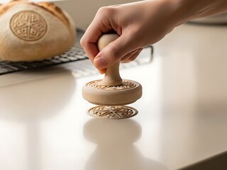 Artisan bread stamp tool in action, a culinary tradition in process