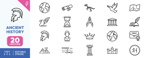 Ancient History Line Icons Set