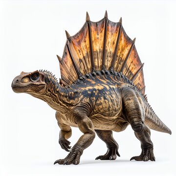 Dimetrodon illustration with large neural spine, set against a clean white backdrop