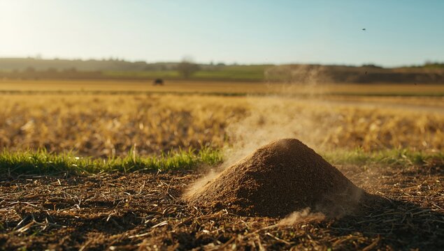 Cow manure on cracked rice paddies, natural soil enrichment in farming landscapes