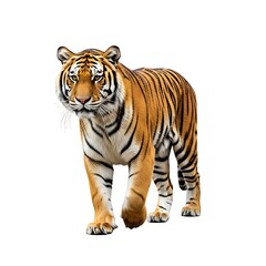 Majestic Bengal Tiger Walking Isolated on White Background.