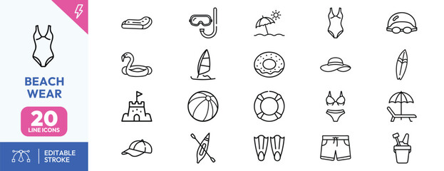 Beach Wear Line Icons Collection