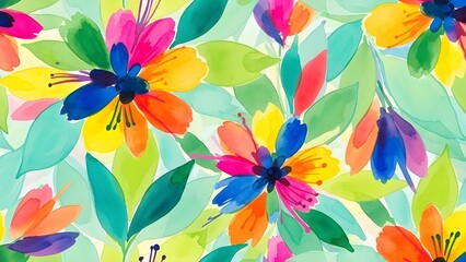 Vibrant Multi-Color Abstract Watercolor Floral Seamless Pattern