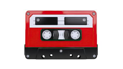 Fototapeta premium Red Cassette Tape Isolated on White Background