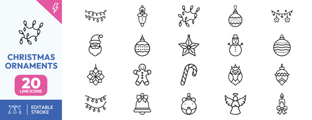 Christmas Ornaments Line Icons Set © Deezora