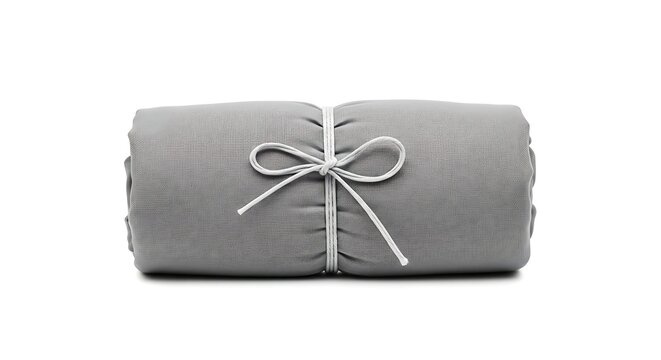 Gray soft fabric bundle secured with delicate string for compact storage