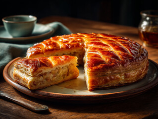 Galette des rois with golden puff pastry frangipane filling