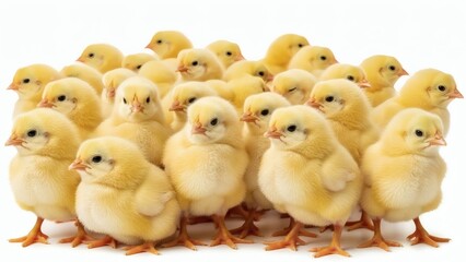Fluffy Flock Baby Chicks Grouped on White.