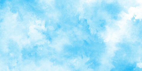 Natural sky background for design and Illustration, blue watercolor with beautiful natural white clouds, elegant light blue watercolor background with a soft gradient.