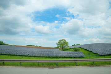 Photovoltaic system for electricity generation, on the strip next to the motorway