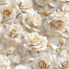 Seamless Pattern Elegant cream roses in full bloom pattern.