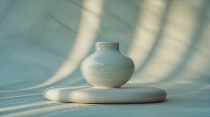 Elegant ceramic vase on modern stone pedestal