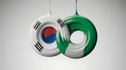 South Korea and Ireland flags in creative paint merge
