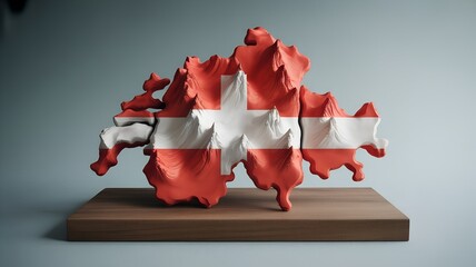 Switzerland flag map sculpture on wooden base